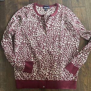 Lands' End Maroon and Cream Cheetah Patterned Cardigan size XL/T